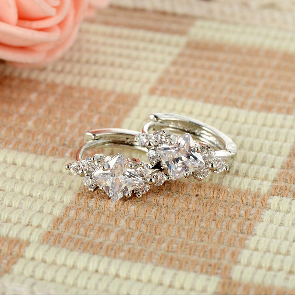 Princess Cut Crystal Huggie Hoop Earrings