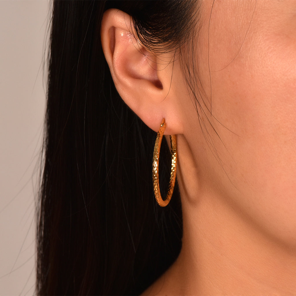 18K Gold Plated Textured Hoop Earrings