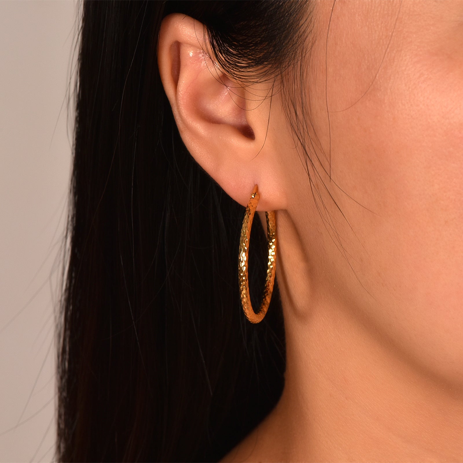 18K Gold Plated Textured Hoop Earrings