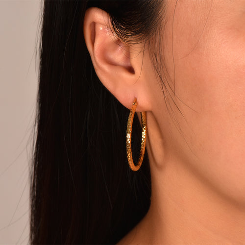 18K Gold Plated Textured Hoop Earrings