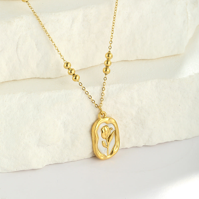 Vintage Tulip Pendant Necklace 18K Purity