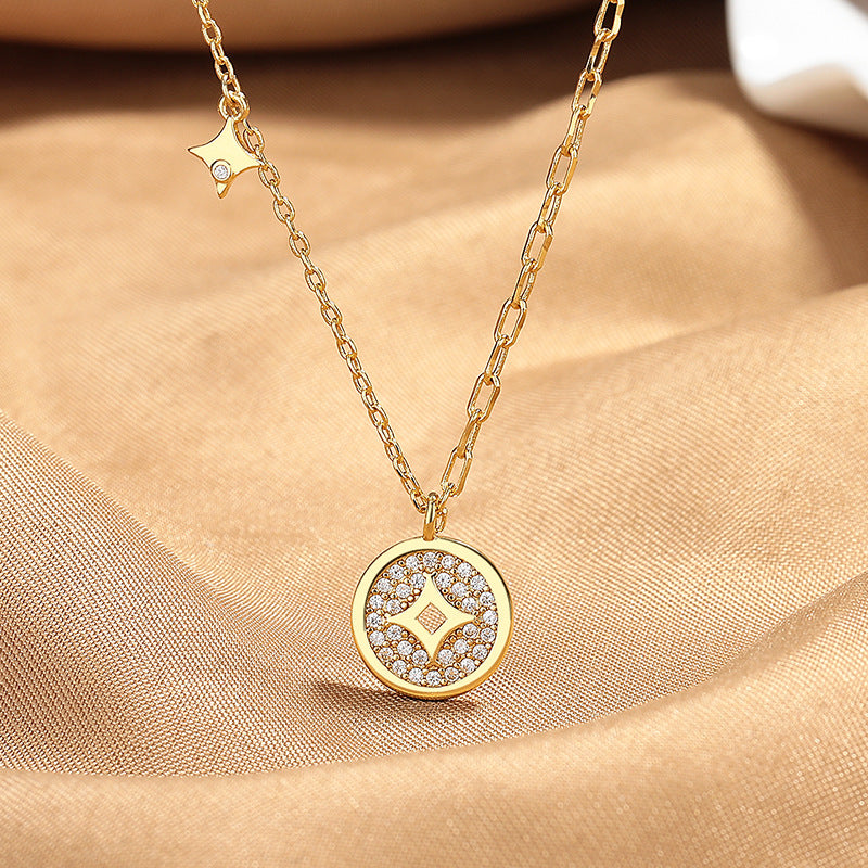 Prosperity Pave Coin Necklace 18 K