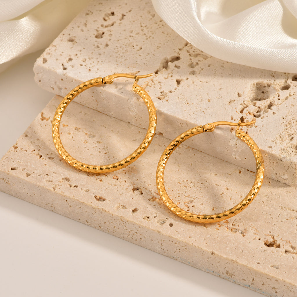 18K Gold Plated Textured Hoop Earrings