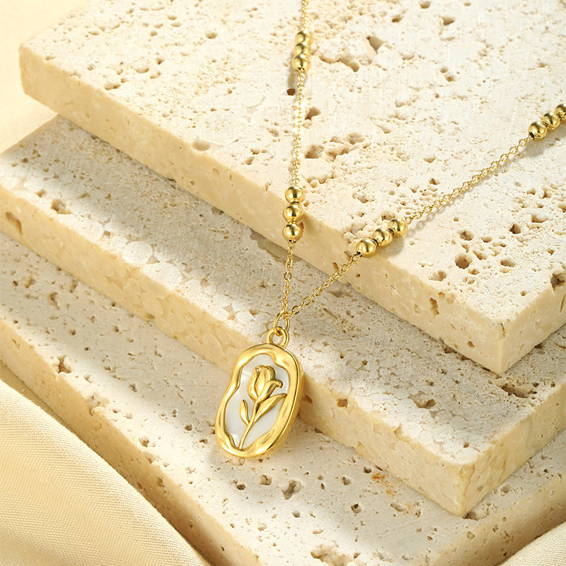 Vintage Tulip Pendant Necklace 18K Purity