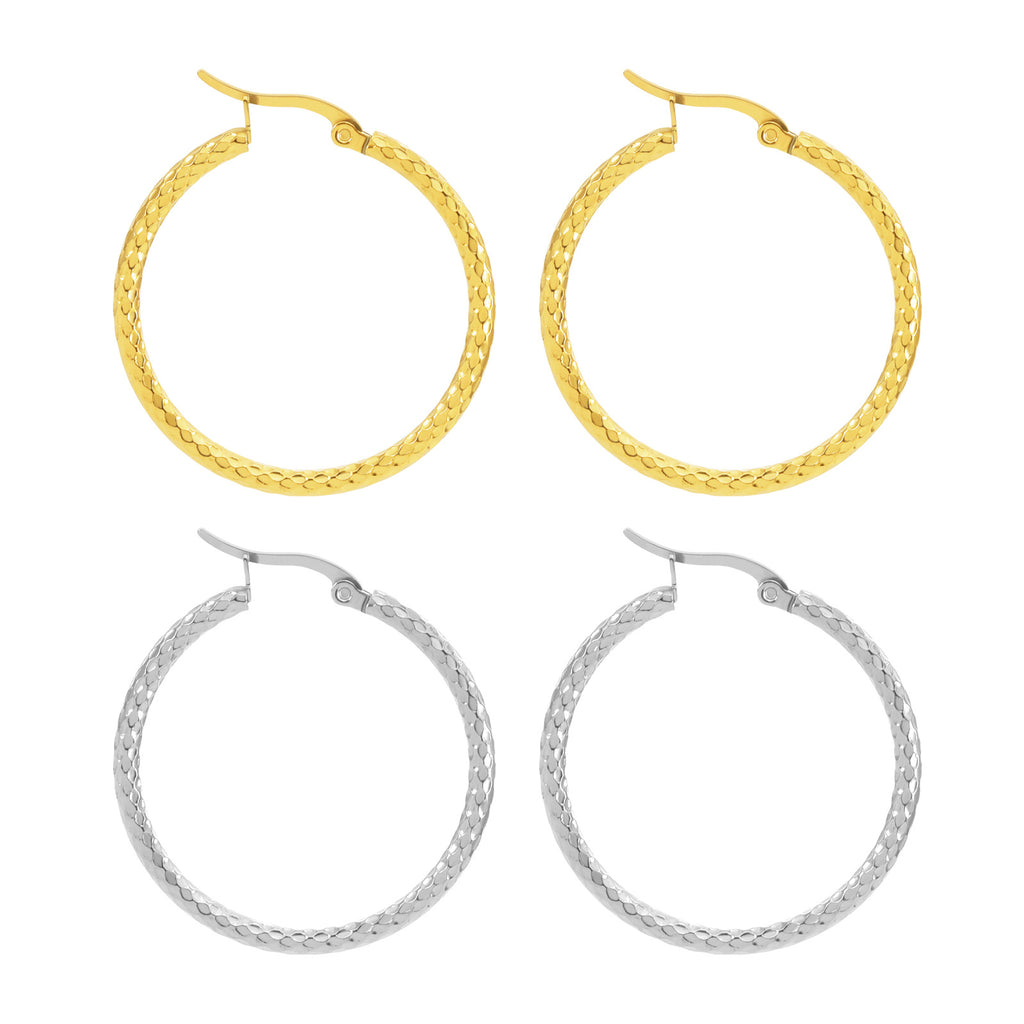 18K Gold Plated Textured Hoop Earrings