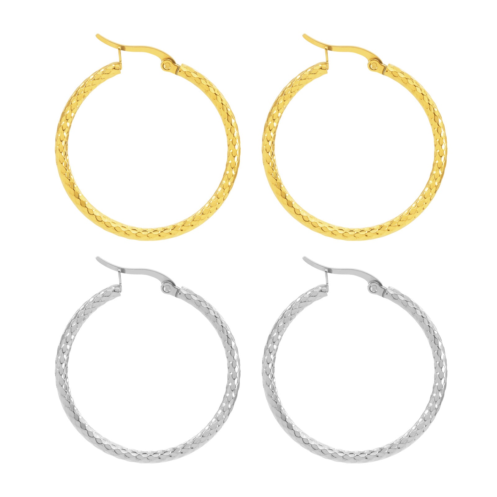 18K Gold Plated Textured Hoop Earrings