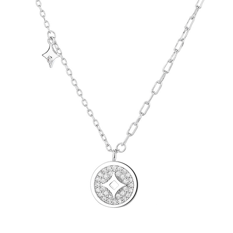 Prosperity Pave Coin Necklace 18 K
