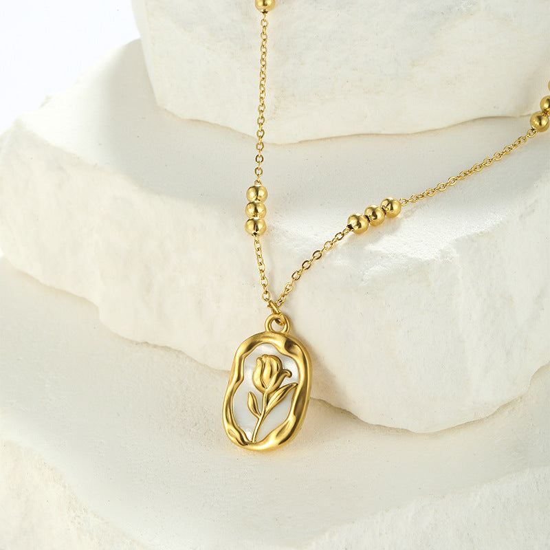Vintage Tulip Pendant Necklace 18K Purity