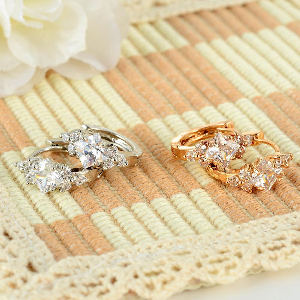 Princess Cut Crystal Huggie Hoop Earrings