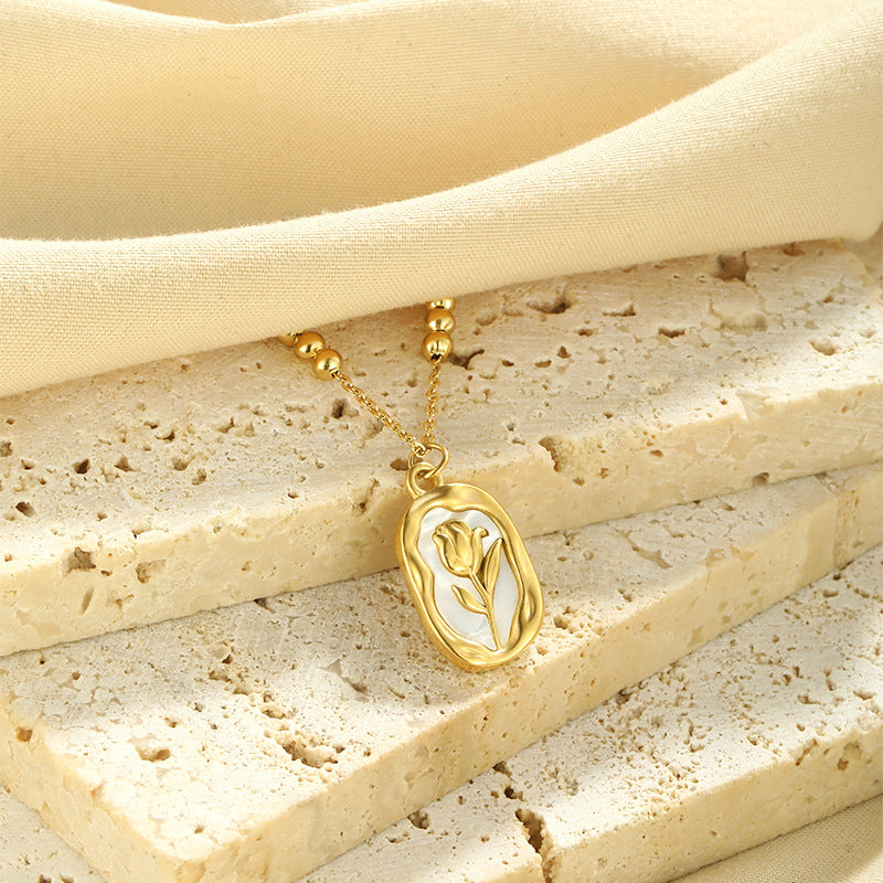 Vintage Tulip Pendant Necklace 18K Purity