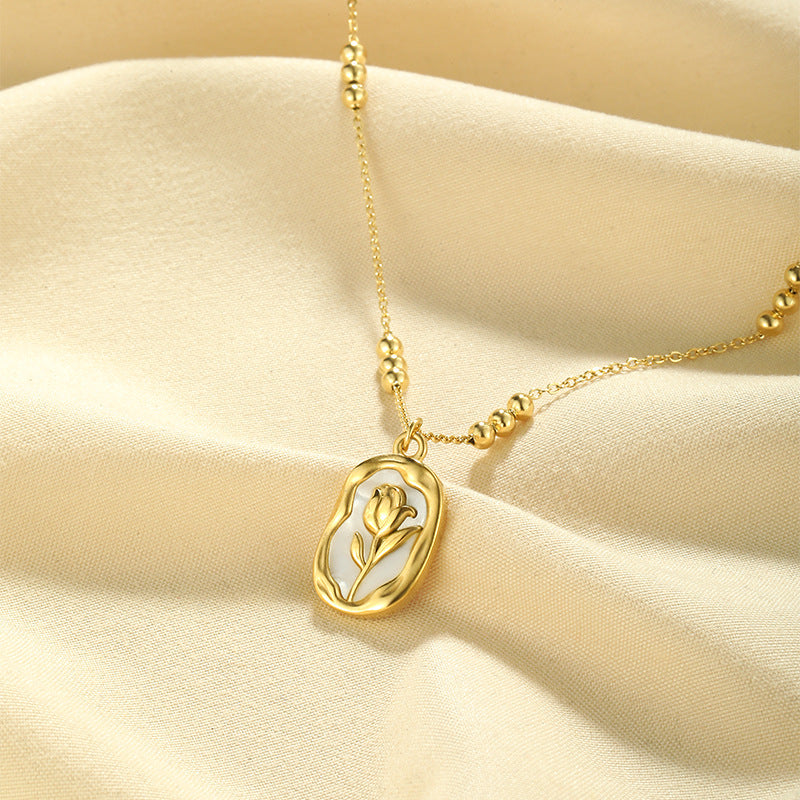Vintage Tulip Pendant Necklace 18K Purity