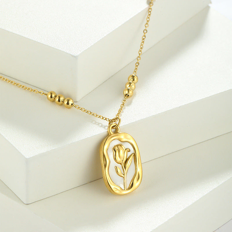 Vintage Tulip Pendant Necklace 18K Purity
