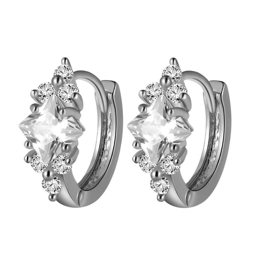 Princess Cut Crystal Huggie Hoop Earrings