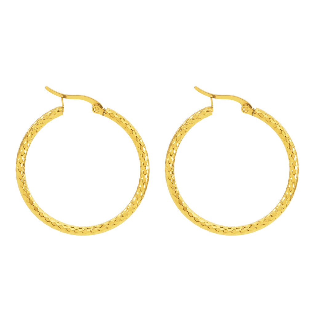 18K Gold Plated Textured Hoop Earrings