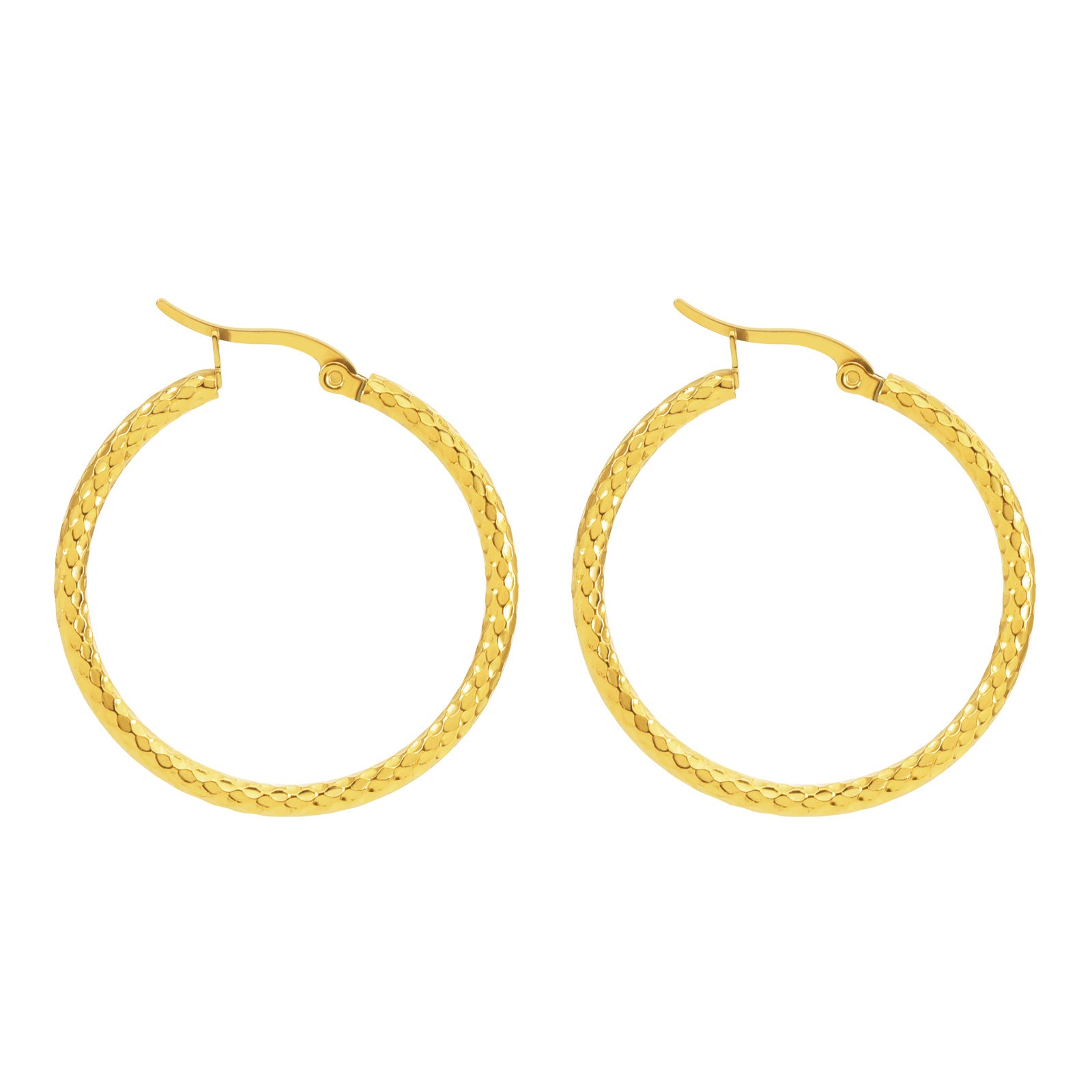 18K Gold Plated Textured Hoop Earrings