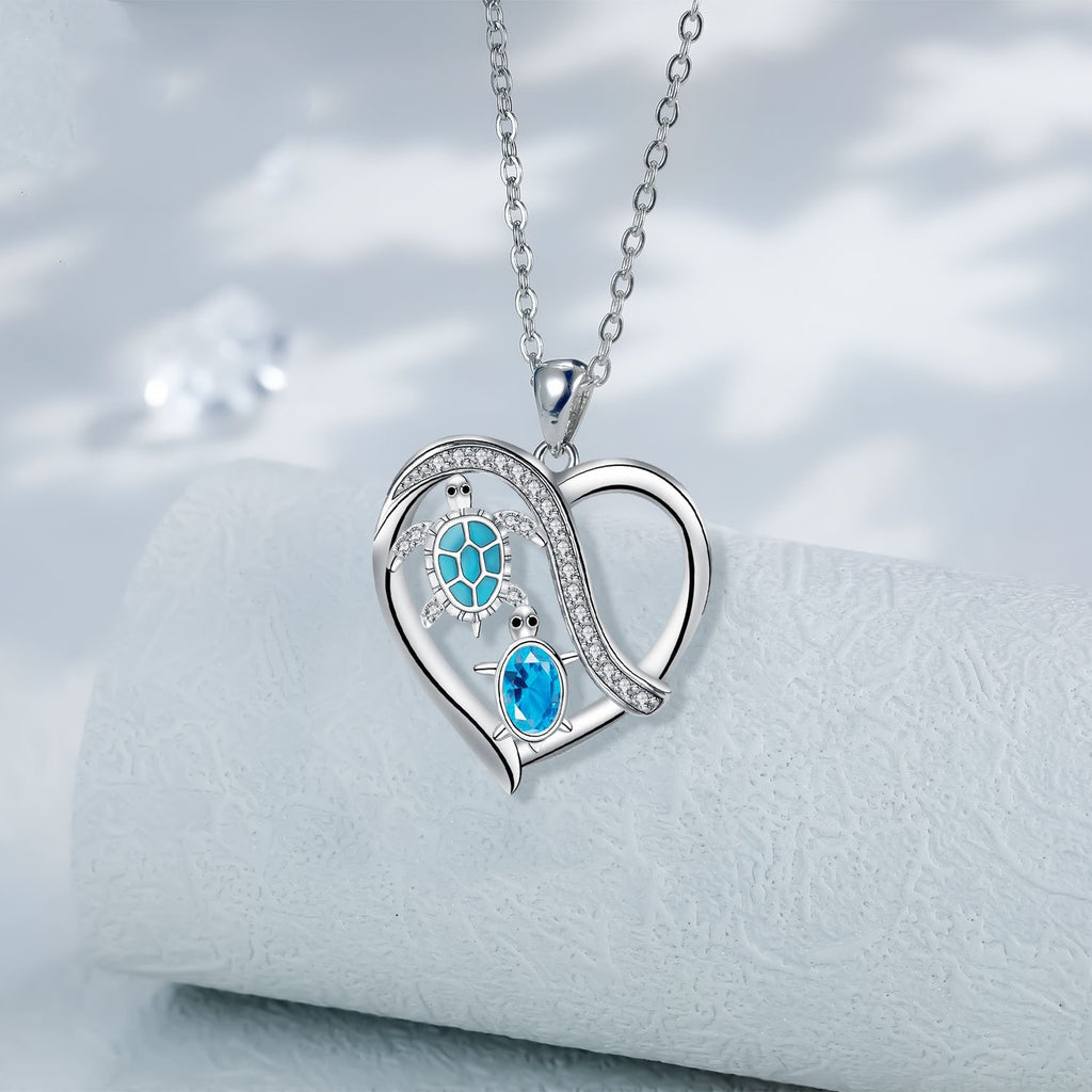 Mom & Me" Sea Turtle Heart Necklace